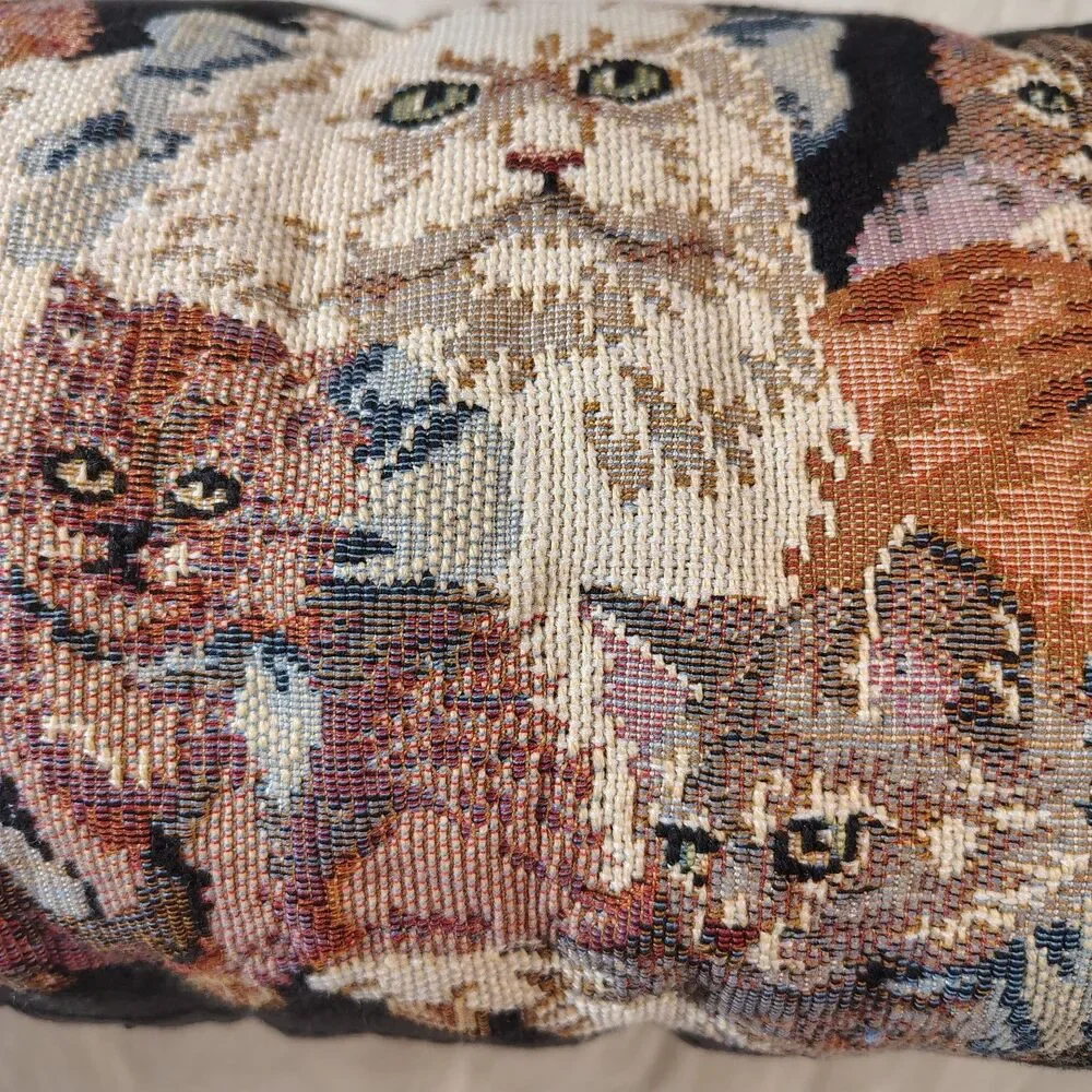 VTG Tapestry Kitty Cat Grannycore Door Stop/Pillow
